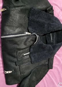 Black Faux Suede &amp; Shearling Jacket