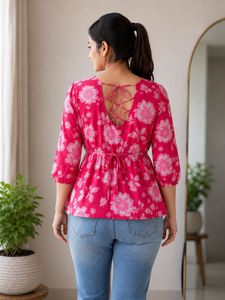 Stylish Pink Floral Peplum Top