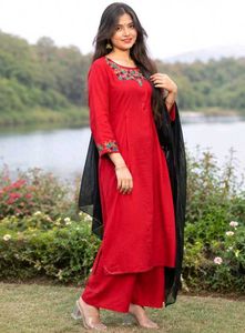 Red Embroidered Kurta and palazzo