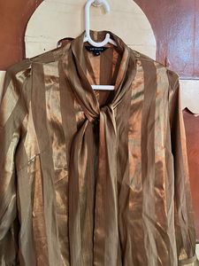 Shimmer Striped Tie-Neck Blouse