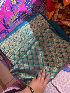 Beautiful Teal &amp; Gold Saree