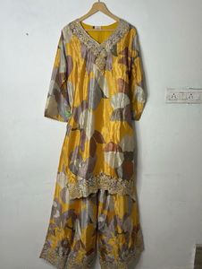Yellow Floral Kurta Set with Palazzo