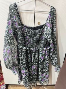 Floral Print Smocked Square Neck Dress