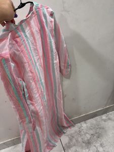 Charming Striped Kurta with Pearl Buttons