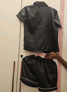 Satin Pajama Set - Black