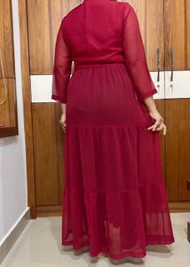 Maroon Semi-sheer Tiered Maxi dress