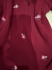 Burgundy Embroidered Knit Top