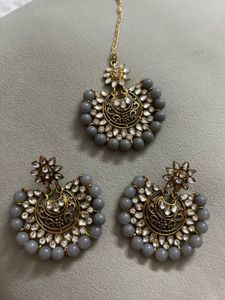 Grey Stone & Kundan Jewellery Set