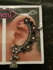 Black and Silver Jhumka Ear Cuff