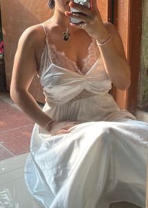 Elegant White Lace Detail Slip Dress