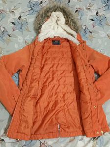 Max Orange Winter Jacket with Fur Hood