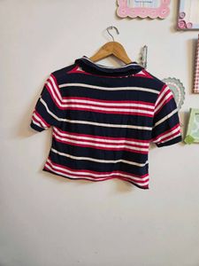 Striped Cropped Polo Shirt