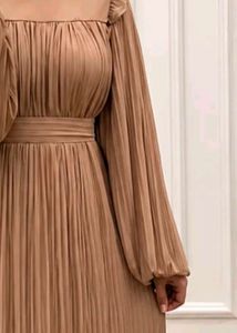 Abaya - Elegant Pleated Brown Stylish Abay