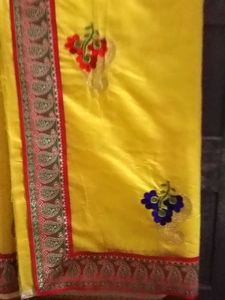 Brand New Yellow+With+Red Lace Border ChanderiSilk
