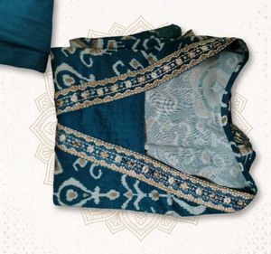 Teal Printed V-Neck Kurta