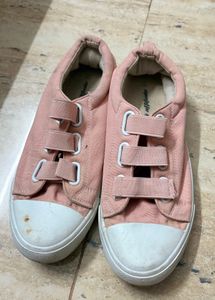 Pink Canvas Sneakers with Velcro Straps
