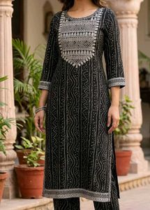 Stylish Black & White Printed Kurta Set