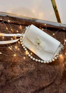 Elegant White Pearl Accent Handbag