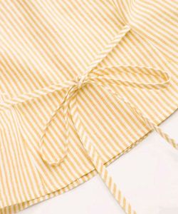 Yellow Striped Button-Up Puff Sleeve Top