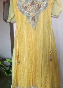 Elegant Yellow Embroidered Gown