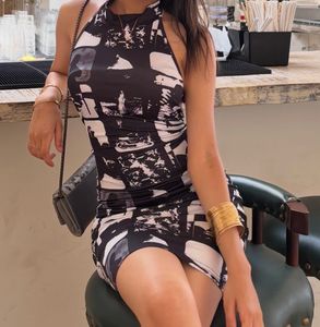 Monochrome Abstract Print Mini Dress