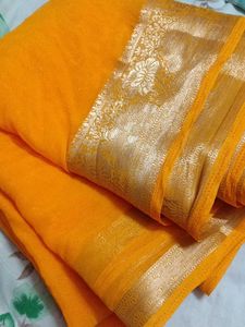Vibrant Yellow Saree with Gold Border