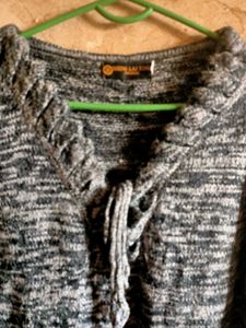 Gray Patterned Knit Sweater