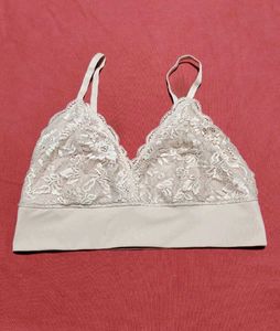 Women's Beige Lace Wireless Bralette - Size L