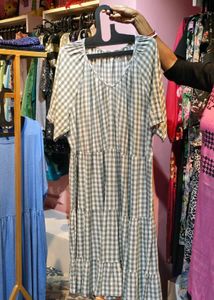 Checked Tiered Midi Dress