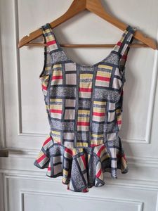 Peplum Top with Geometric Print