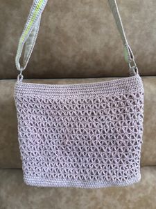 Crochet Lavender Sling Bag With A Funky Strap
