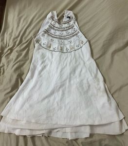 White Beaded Halter Neck Dress- xs