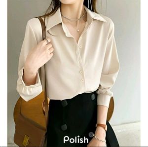 New With Tag Korean Elegant Beige Button-Down Shir