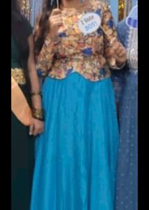 Floral Top &amp; Blue Skirt Set