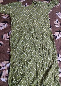 Size Issue Olive Green Bandhani Print Kurti
