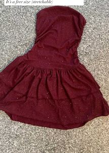 Sparkly Burgundy Ruffled Mini Dress