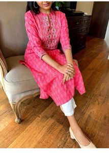 Elegant Pink Embroidered KurtaSet