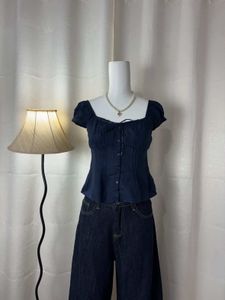 Chic Navy Puff Sleeve Top