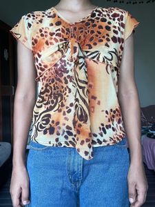 Leopard Print Tie-Front Blouse