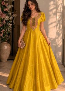 Beautiful Yellow Embroidered Ethnic Gown