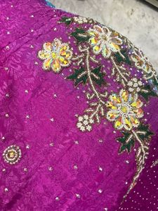 Elegant Pink &amp; Blue Embellished y2k Saree