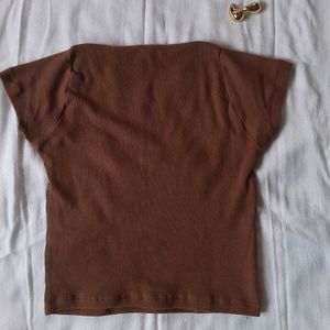 Sweetheart Neck Short Sleeve Ribbed Top For Women