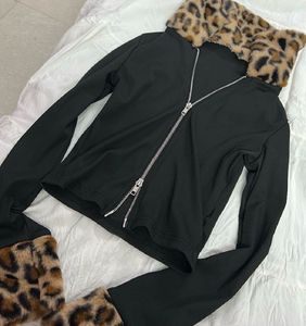 Leopard Trim Zip-Up y2k Top