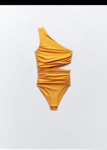 Orange Ruched One-Shoulder Bodysuit