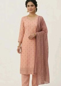 🍑Peach Floral Ethnic Co-ord set With Dupatta