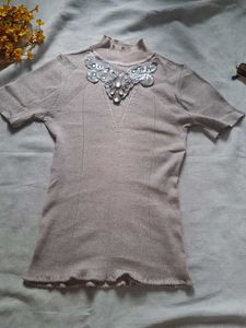 y2k Sparkling Embellished Mock Neck Top