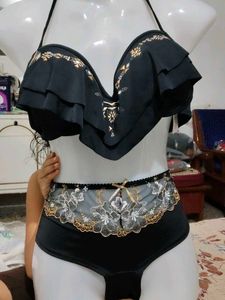CENSORED European Brand Black Ruffled Halter Bikin
