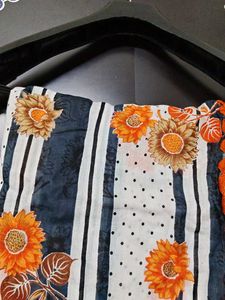 Beautiful Floral Print dupatta with Orange Border