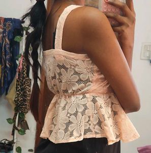 Chic Peach Lace Peplum Top