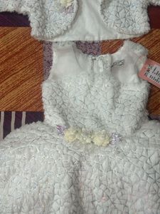Baby Girl White Frock With Jeacket